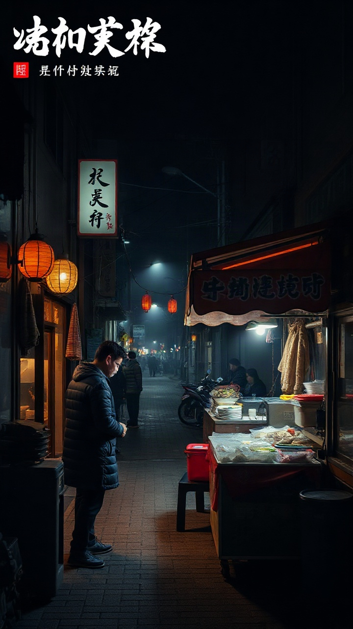 Night alley food stall scene from the short drama Changjie Denghuo