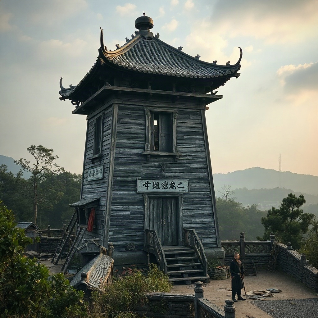 Weathered watchtower after the battle at Jieting in the alternate history drama Sanguo
